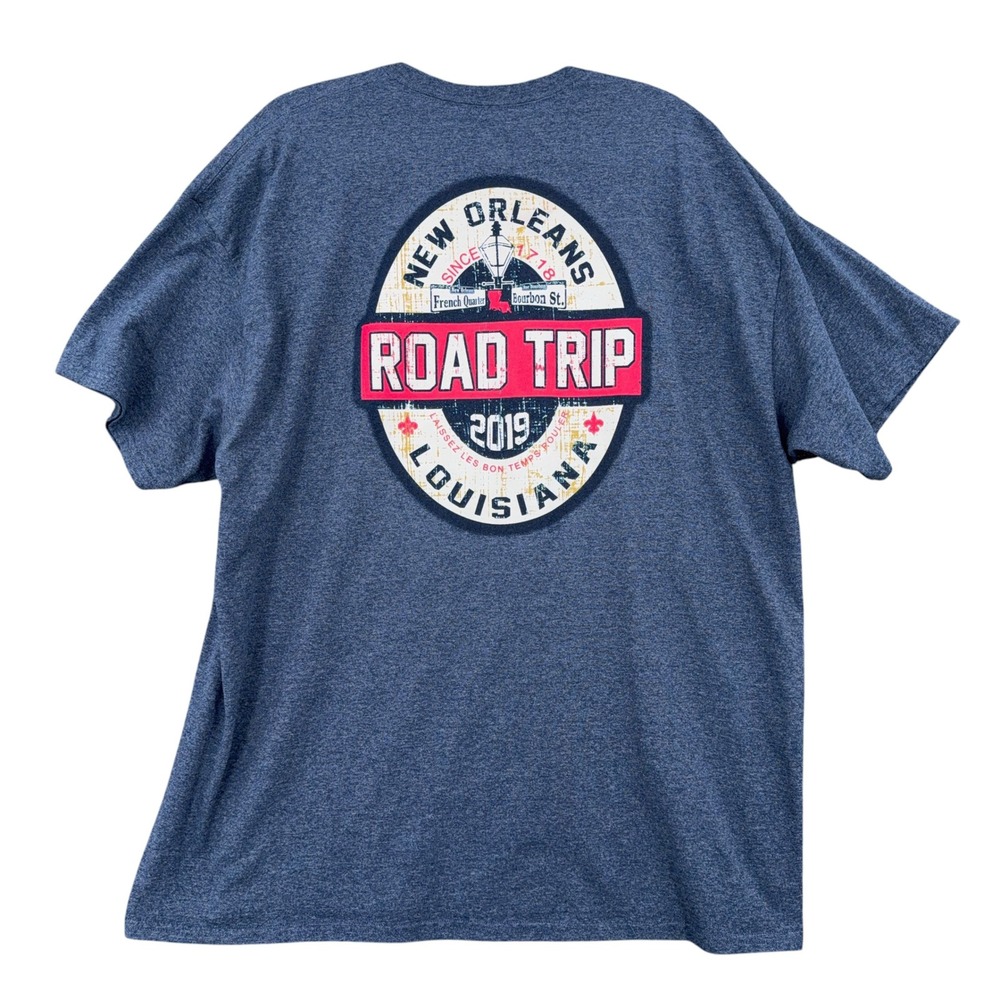 Gildan New Orleans Road Trip T-Shirt Mens 2XL Cotton Poly Blue
